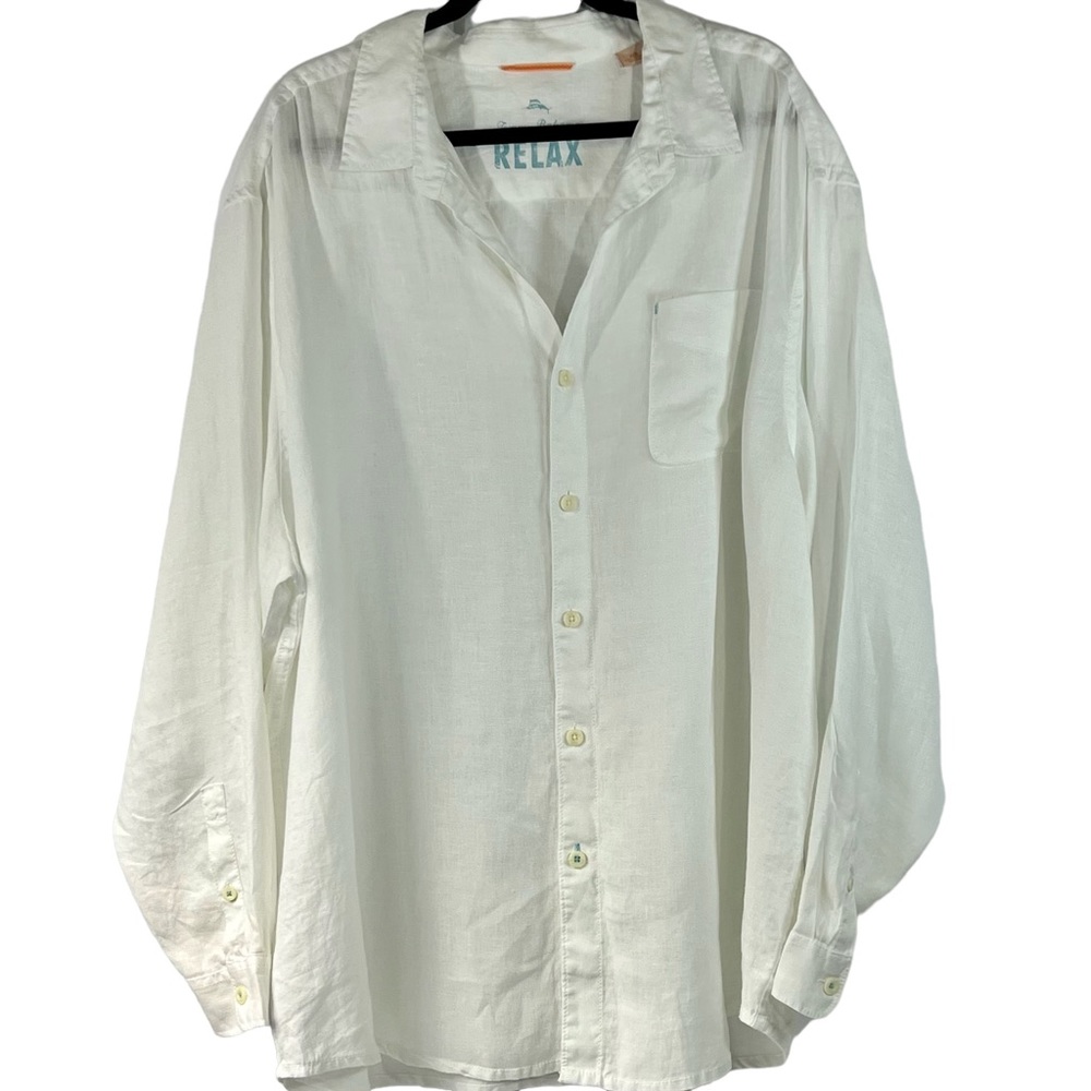 Men’s Tommy Bahama 100% Linen 2XB White "RELAX" Long Sleeve Button Down Shirt